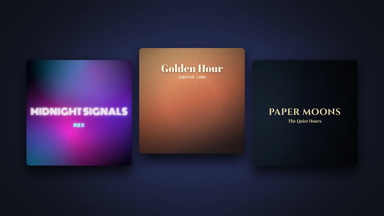 Album cover maker editor with a neon cover design, templates and text controls
