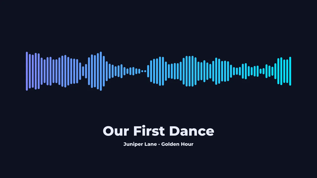 Soundwave art poster with a gradient waveform and the title Our First Dance
